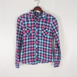 Ultra Flirt Juniors Shirt Small Top Classic Fit Gingham Long Sleeve Button Down‎